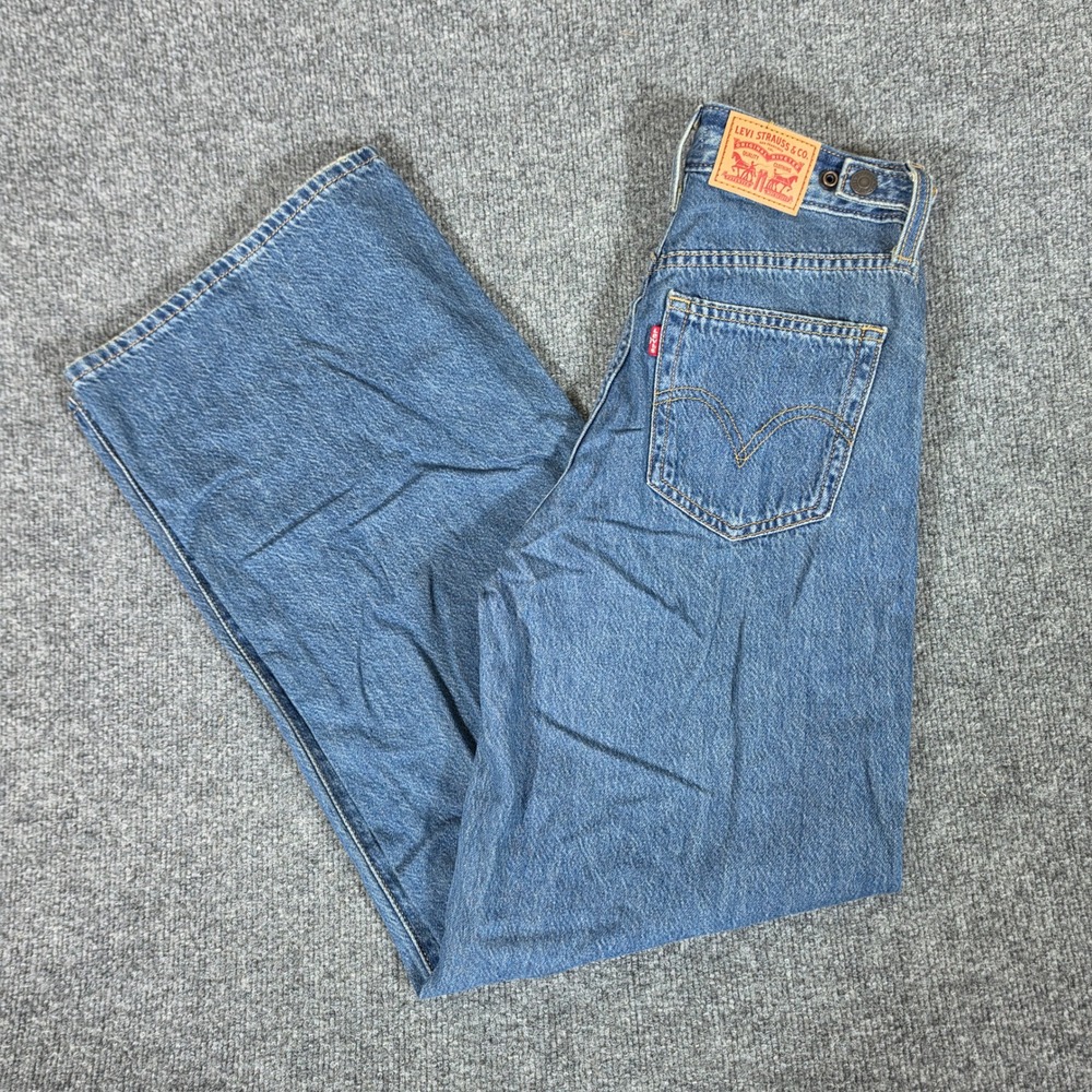 Levis Cinch Baggy High Rise Wide Leg Jeans Medium Wash Blue Size 24 Retro 90s